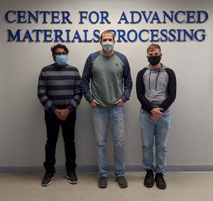 Project leads from L to R: Research Associate Dr. Adrash Narayanan, Professor Mario Wriedt and Ph.D. Candidate John Hadynski