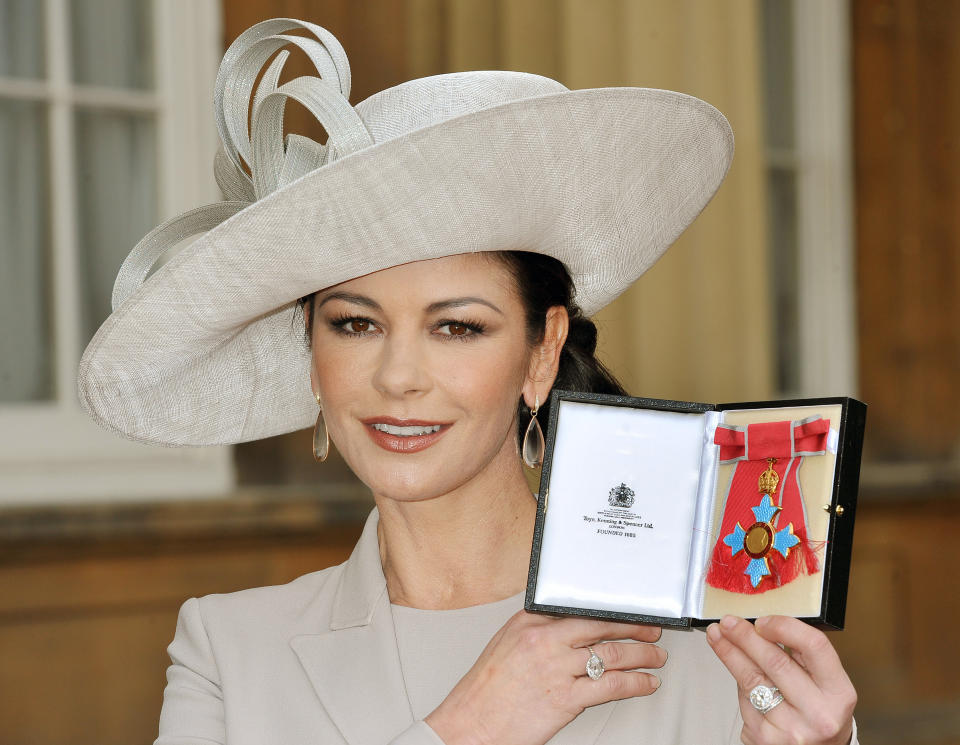 Catherine Zeta-Jones at her investiture at Buckingham Palace