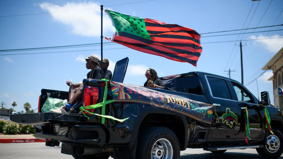 A parade float during a Juneteenth celebration in Galveston, Texas. - Mark Felix/AFP/Getty Images