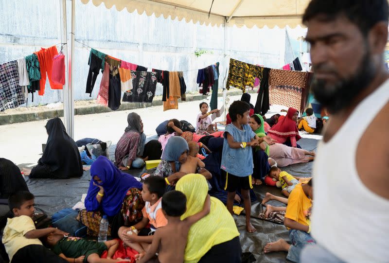 Rohingya Muslims at temporary shelter in Sabang, Aceh