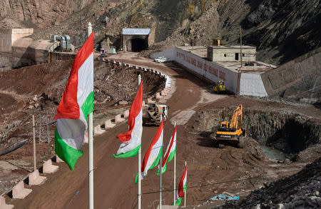 A general view shows a construction site of Rogun hydroelectric power station on the Vakhsh River ahead of the launch of its first turbine, east of country's capital Dushanbe, Tajikistan November 14, 2018. Picture taken November 14, 2018. REUTERS/Nozim Kalandarov