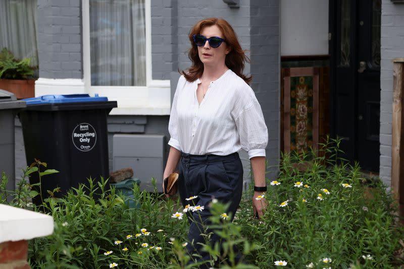 Martha Hancock, the wife of Britain's Health Secretary Matt Hancock, leaves her home in London