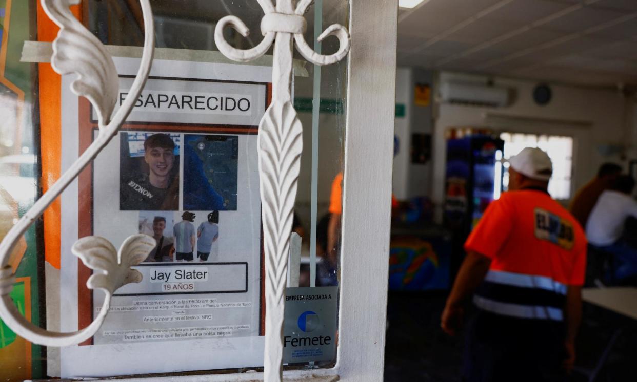 <span>A poster of missing Jay Slater in a restaurant in Santiago del Teide, on the island of Tenerife, Spain.</span><span>Photograph: Borja Suárez/Reuters</span>