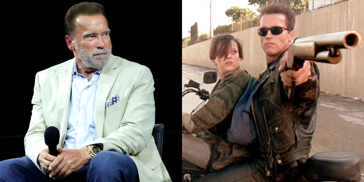 Arnold Schwarzenegger talks about "Terminator 2: Judgment Day" during an event in Los Angeles, California on June 28, 2023.