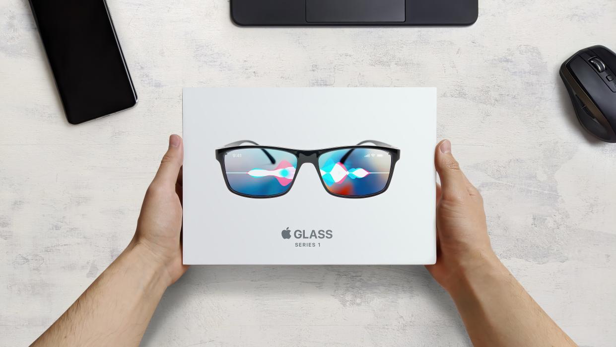  A mockup box of the Apple AR glasses. 