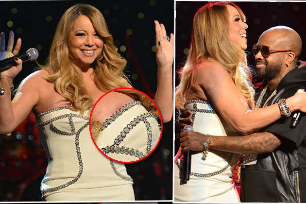 Knappes Kleid mit Rutsch-Risiko: Mariahs Nippel blitzte hervor! (Bilder: Getty images)