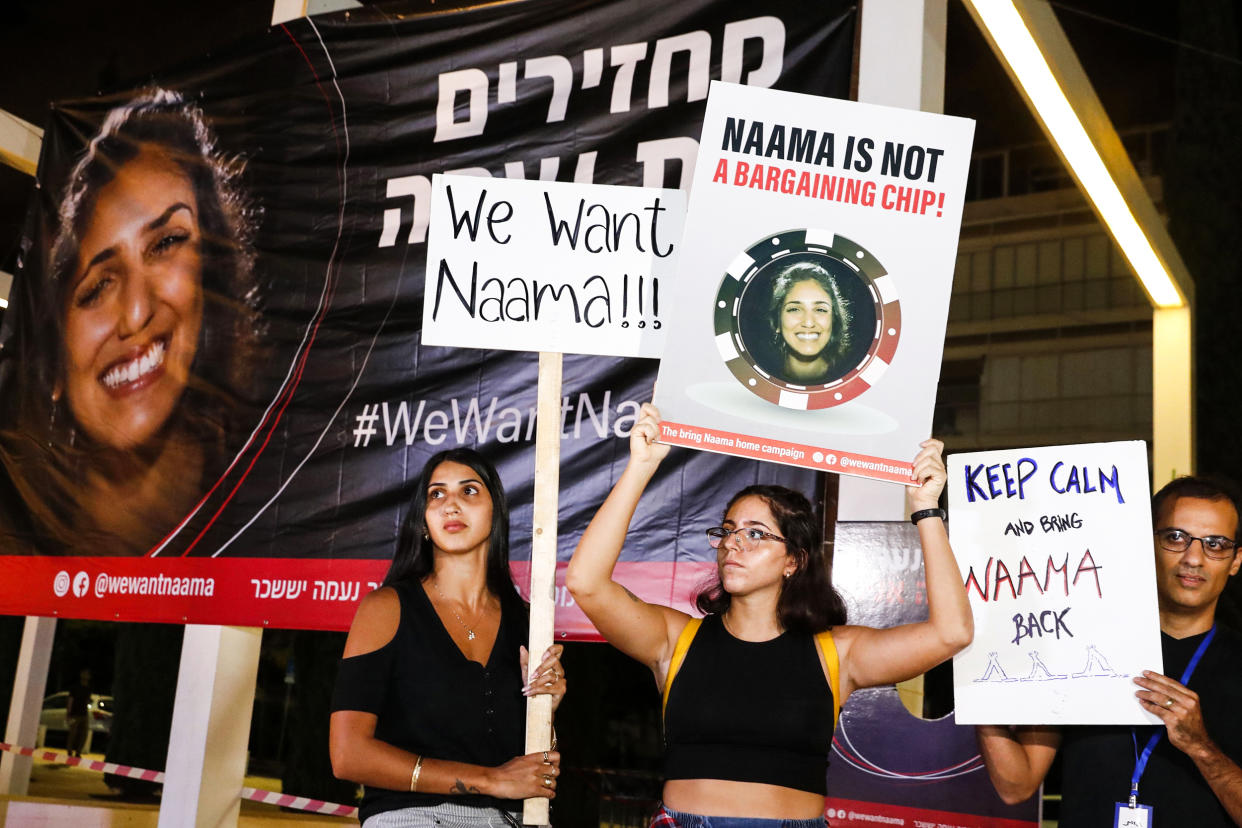 People rally in support of Naama Issachar on Oct. 19, 2019, in Tel Aviv, Israel. (Jack Guez / AFP via Getty Images file)