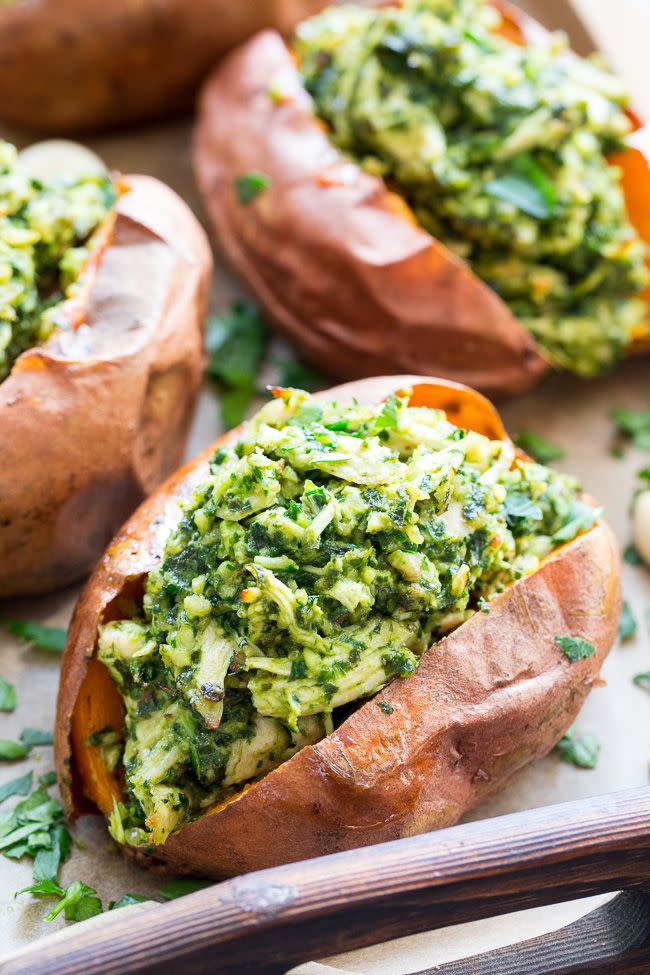 Pesto Chicken-Stuffed Sweet Potatoes