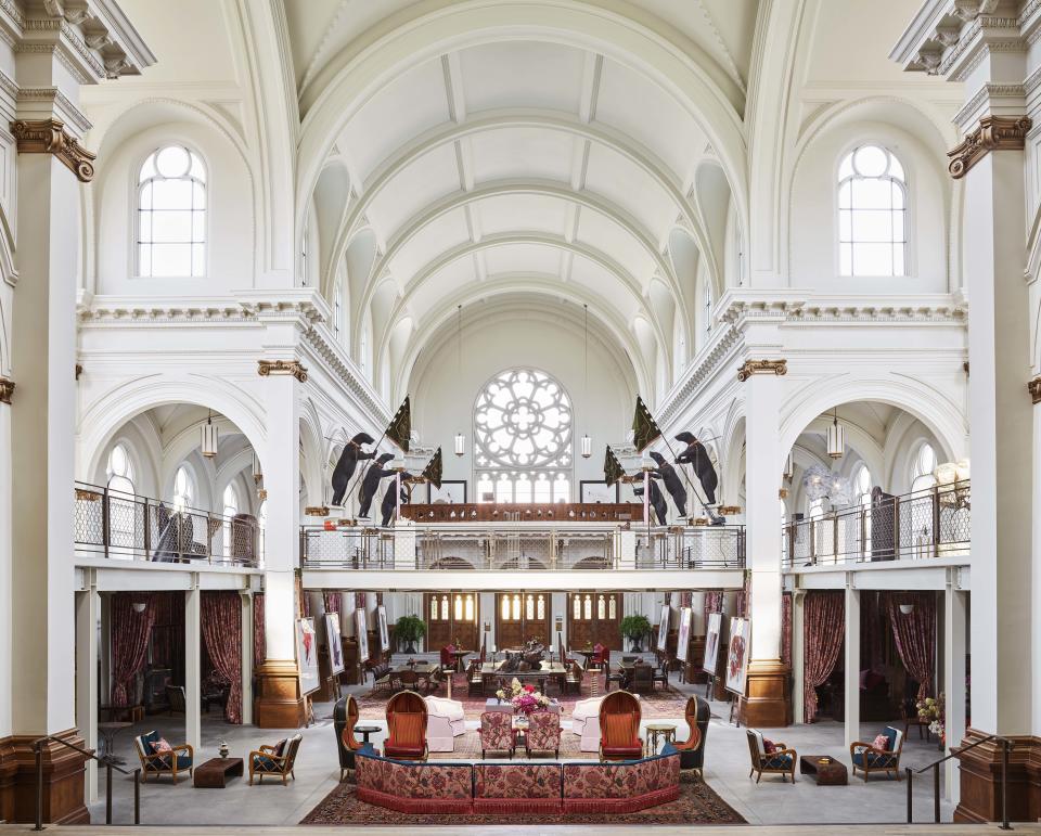 A view towards the entrance and rose window, which was meticulously restored.