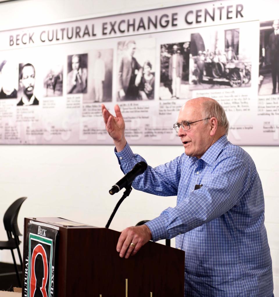 John Stewart addresses guests during an event at the Beck Cultural Exchange Center, Wednesday, April 23, 2014. The forum focused on the 50 year anniversary of the Civil Rights Act of 1964. (Amy Smotherman Burgess/News Sentinel)