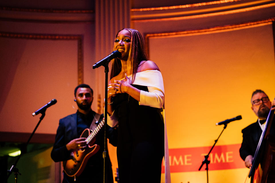 TIME’s 2022 Breakthrough Artist of the Year Mickey Guyton peforming at the TIME 2022 Person of the Year reception, at The Plaza Hotel in New York City, on Dec. 8, 2022.<span class="copyright">Poupay Jutharat for TIME</span>