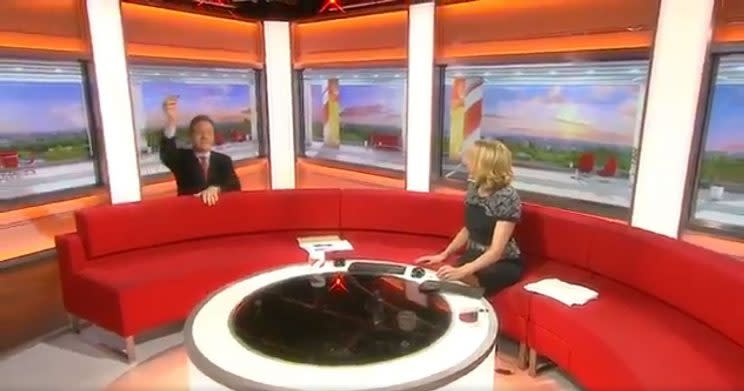 BBC Breakfast presenter loses the new pound coin down the back of the sofa (BBC News/PA Wire)