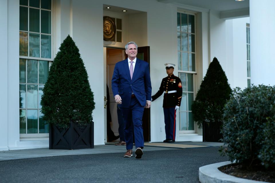 House Kevin McCarthy, R-Calif., walks out of the West Wing after meeting with President Joe Biden at the White House February 1, 2023, in Washington, D.C.