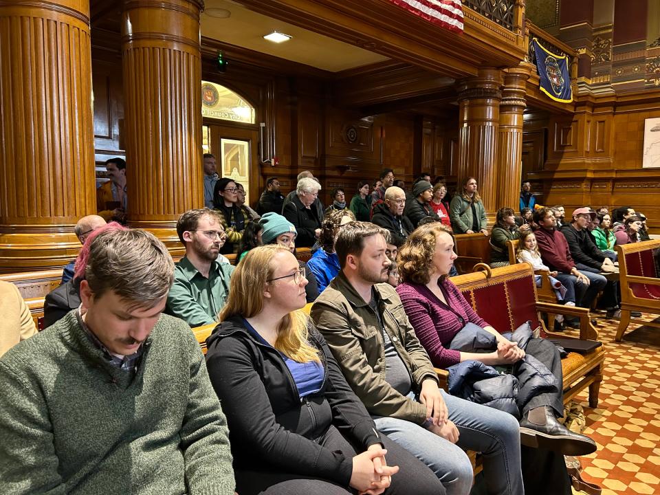 Locals fill the Providence City Council chamber on April 4 to protest the removal of the South Water Street bike lanes.