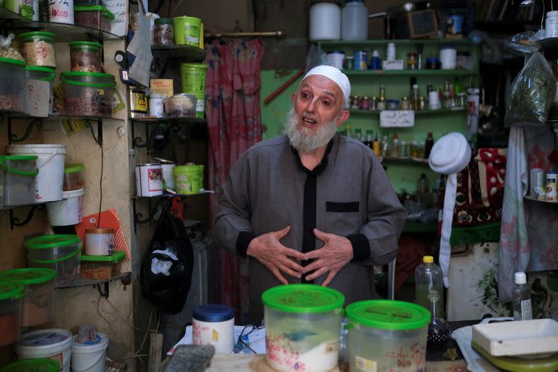 Mohammad Abadeen speaks during an interview with Reuters in Tripoli