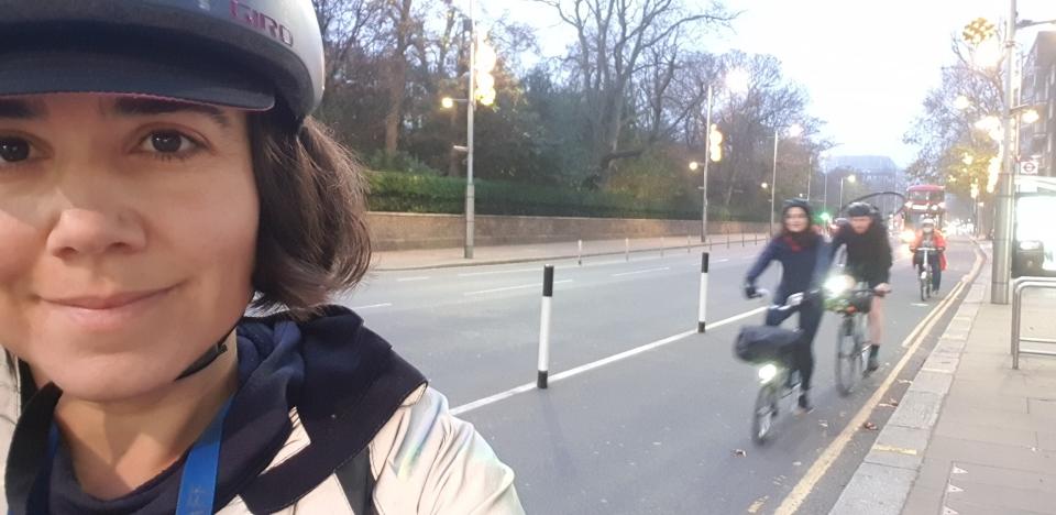 <p>School’s in: Headteacher Emma Madden take a selfie as she cycles to work this morning</p>Emma Madden