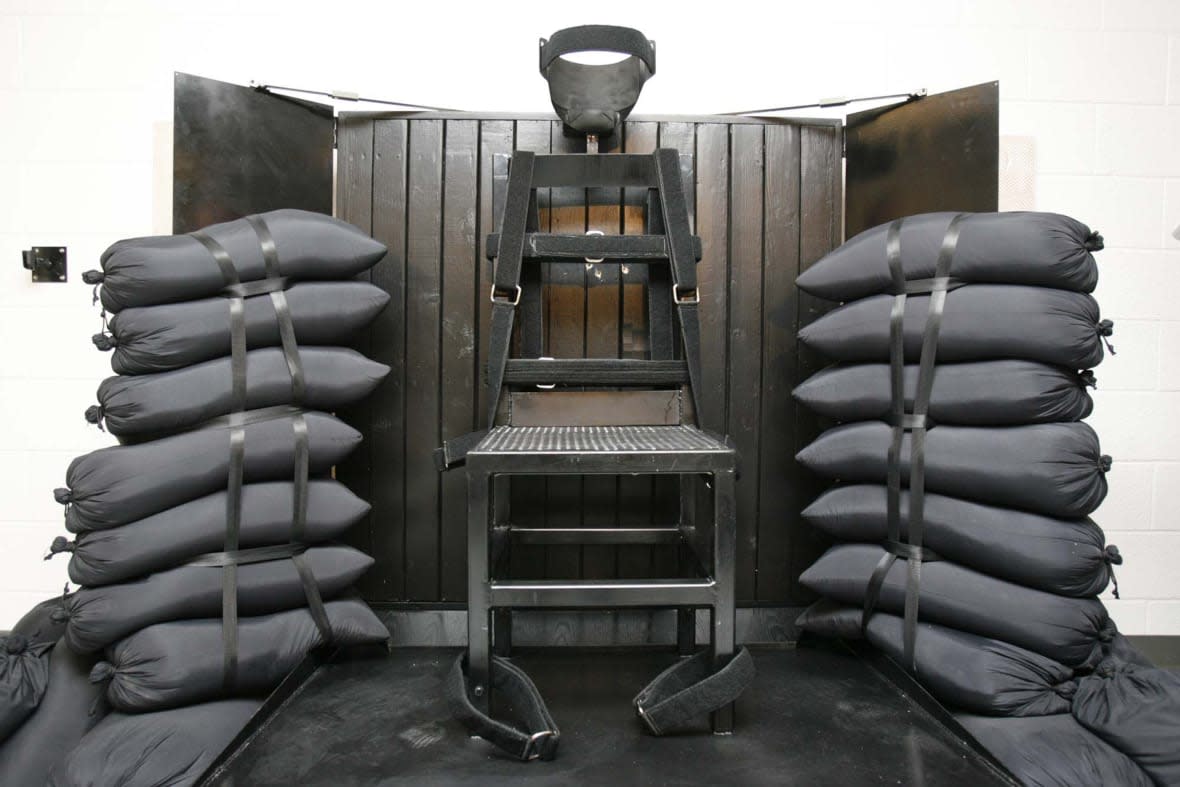 FILE – A chair sits in the execution chamber at the Utah State Prison on June 18, 2010, after Ronnie Lee Gardner was executed by firing squad in Draper, Utah. Idaho lawmakers passed a bill on March 20, 2023, that would authorize the use of firing squads if the state is unable to obtain drugs required for its lethal injection program. The bill will head to the desk of Idaho Gov. Brad Little next. (Trent Nelson/The Salt Lake Tribune via AP, Pool, File)