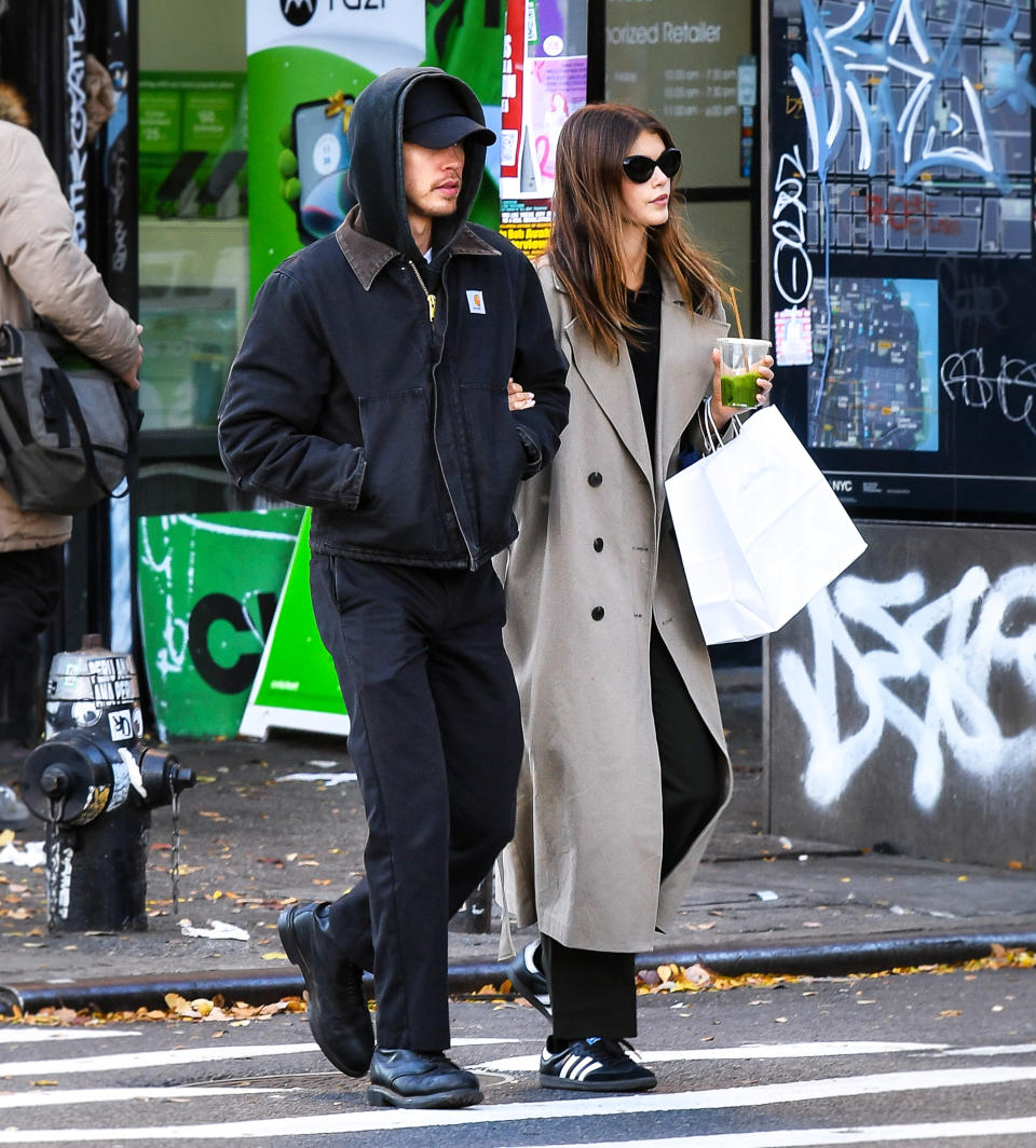 Kaia Gerber and Austin Butler hold hands in New York