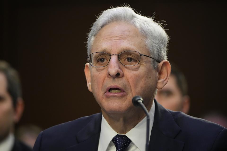 Attorney General Merrick Garland testifies in front of the Senate Judiciary Committee on March 1, 2023 in Washington.
