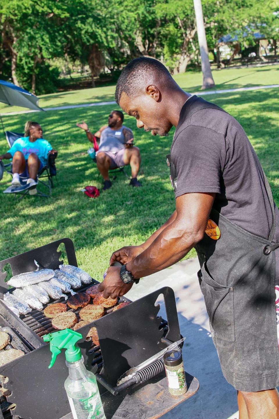 Poetry Potluck founder Calvin Early cooks at his gathering. Having started the Poetry Potluck at his home in 2018, Early will now partner with the city of Miami Gardens to host a “Family Cookout” on January 13 at the Betty T. Ferguson Recreational Complex.