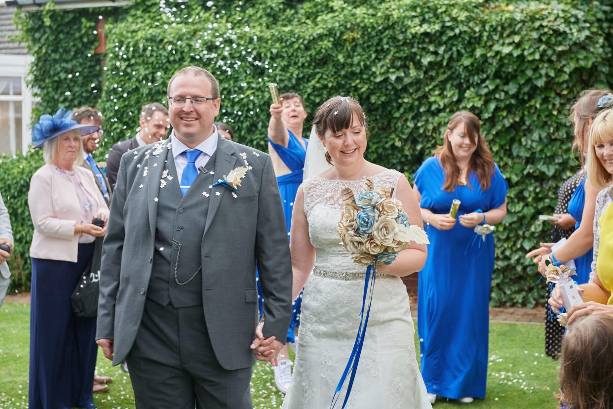 Guests threw star-shaped confetti cut from pages of Harry Potter books. (Matthew Sier)