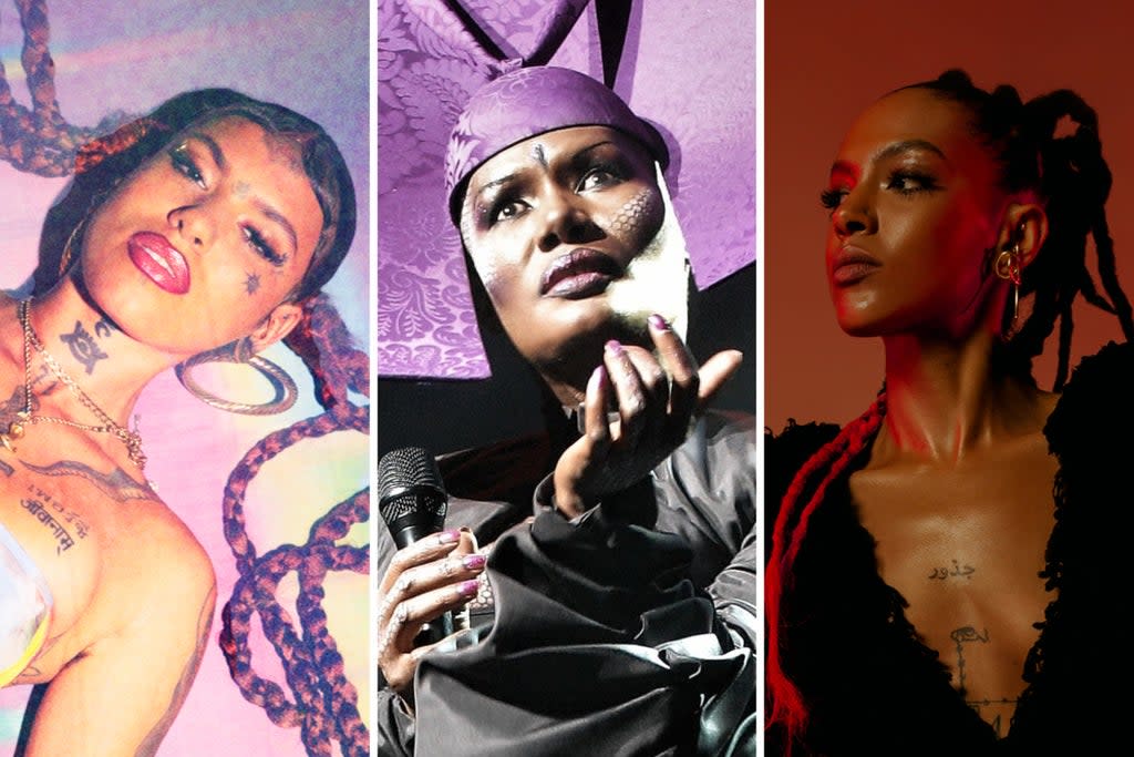 Greentea Peng (left) and Alewya (right) have been added to this year’s Meltdown, curated by Grace Jones (centre)  (Handout/Mark Mawston/WME Agency)