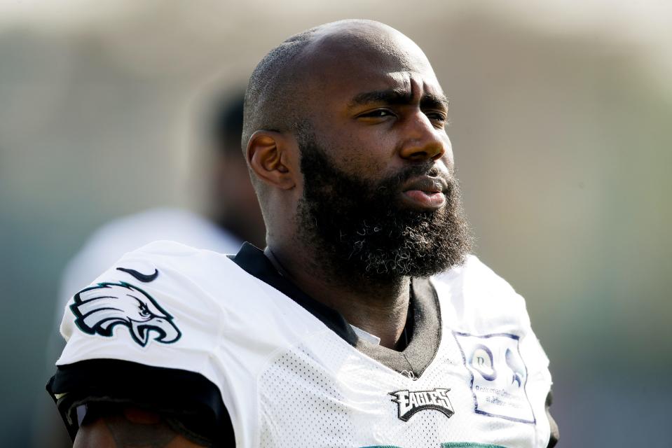 Philadelphia Eagles strong safety Malcolm Jenkins during practice at the team's training camp in Philadelphia, Tuesday, July 30.