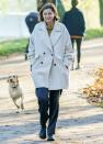 <p>Emma Corrin, who plays Princess Diana on Netflix's <em>The Crown</em>, takes her dog out for a morning walk on Sunday in North London.</p>