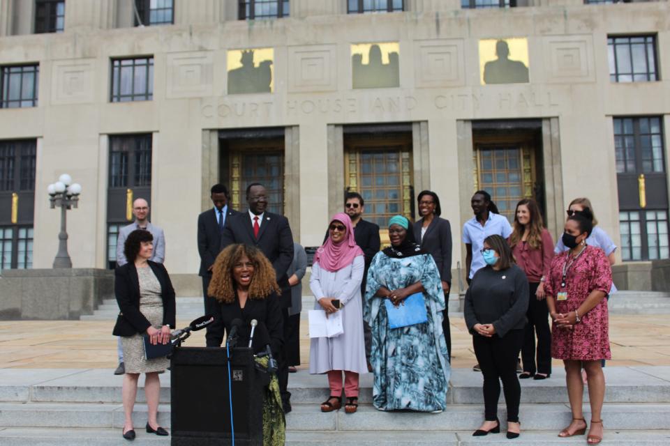 At a press conference Wednesday, Nashville Deputy Mayor Brenda Haywood highlights the city's partnership with local faith-based nonprofits to welcome Afghan refugees in the city.