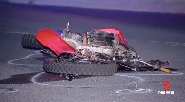 Mitchell's bike at the horror crash scene. Picture: 7 News