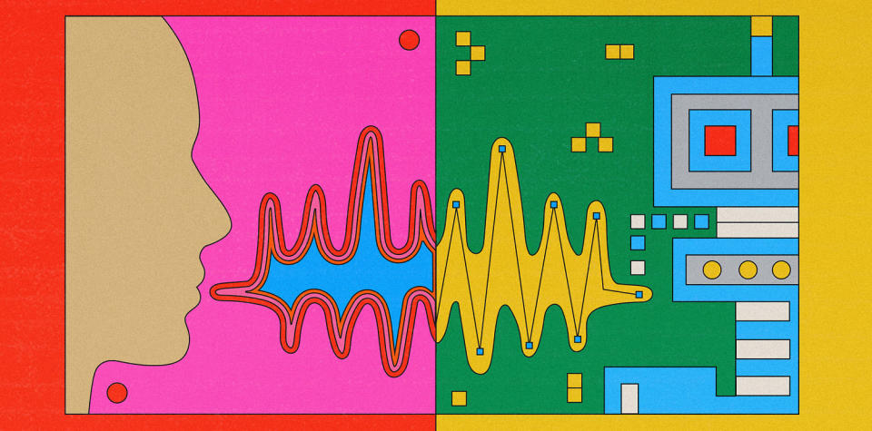 Illustration of sound waves coming from a person and a robot