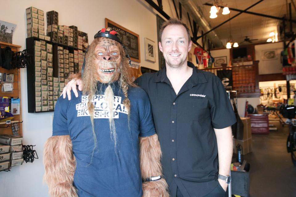 Skunk Ape Cyclery is a new bicycle shop in Panama City. Pictured is owner Kody Gilliam with the 'Skunk Ape' at the grand opening celebration on Feb. 10, 2023.