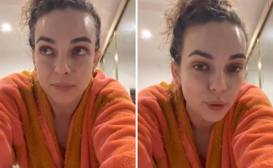 Two selfie shots of Abbie Chatfield during her Instagram story.