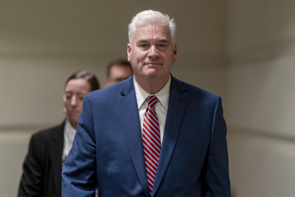 House Majority Whip Tom Emmer, of Minnesota, heads to a closed-door Republican strategy session in September.  