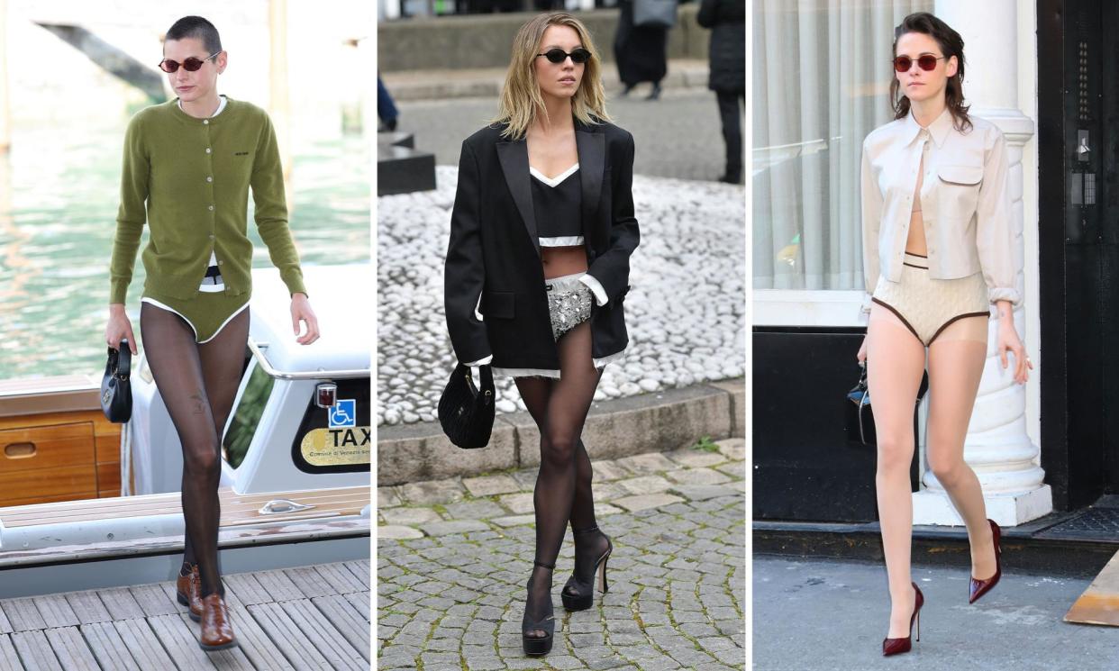 <span>The full brief (Ler): actors Emma Corrin, Sydney Sweeney and Kristen Stewart have worn micro shorts in recent months.</span><span>Composite: Getty</span>