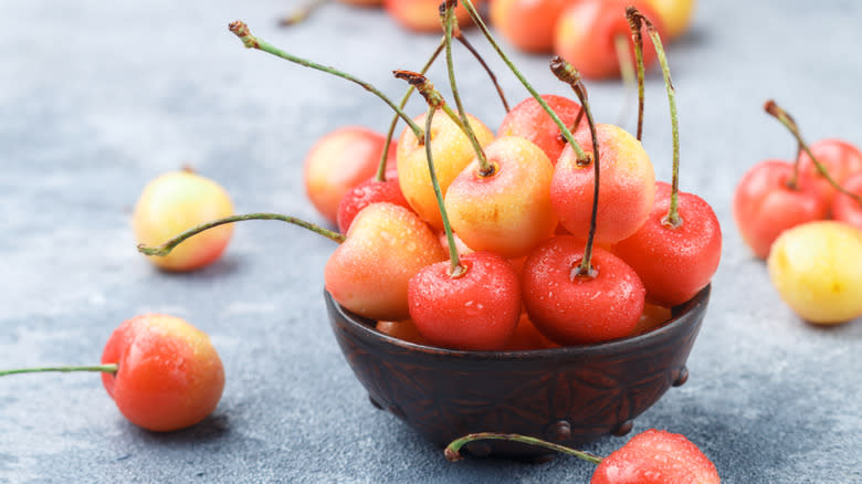 bowl of Rainier cherries