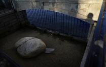 A visitor casts a shadow while looking at Plymouth Rock, the traditional point of arrival of the Pilgrims on the Mayflower in 1620, in Plymouth, Mass., Wednesday, Aug. 12, 2020. Disease introduced by traders and settlers, either by happenstance or intention, played an important role in the conquest of Native peoples. And that inconvenient fact, well known to the Natives' descendants, is contrary to the traditional narrative of the "New World." (AP Photo/David Goldman)