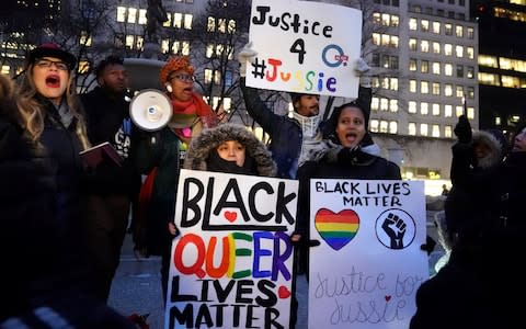 People attended a rally in support of actor Jussie Smollett in the aftermath of the attack - Credit: REUTERS/Carlo Allegri