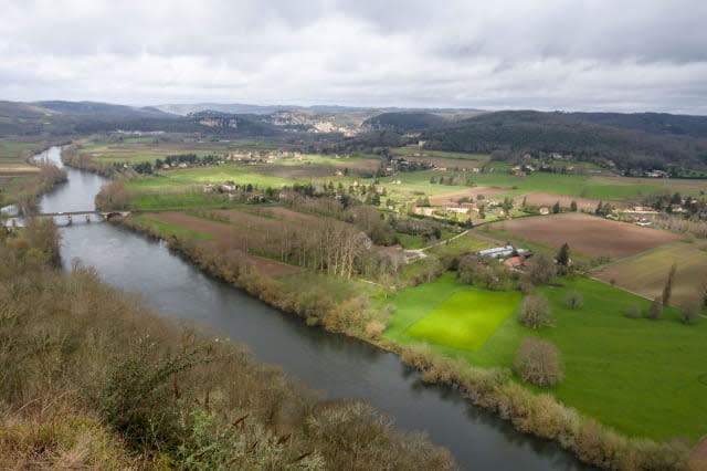 Countryside around Domme. The view from the village of Domme, high above the Lot river. Domme, Lot-et-Garonne, France