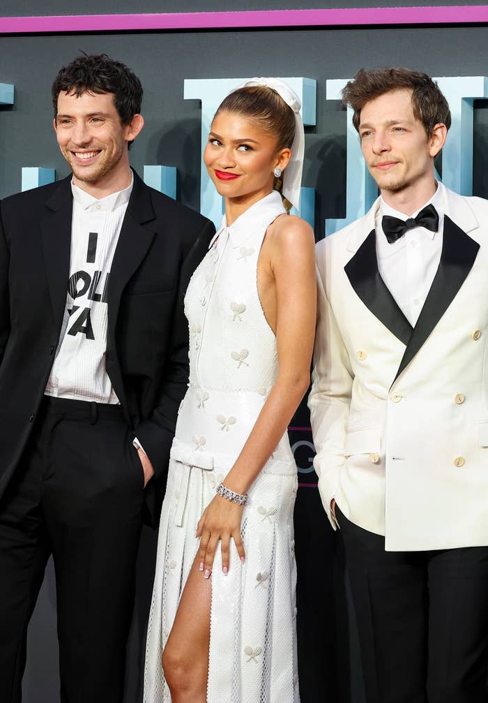 Zendaya, Mike Faist, and Josh O'Connor posing together on the red carpet