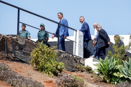 Spain's acting PM Pedro Sanchez visits Gran Canaria in Spain's Canary Islands that has been affected by Spain's worst wildfire in six years, in Valleseco