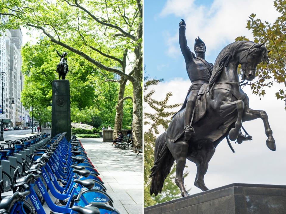 bronze equestrian statue of Argentine general José de San Martín central park