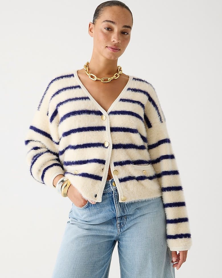 <p><a href="https://go.redirectingat.com?id=74968X1596630&url=https%3A%2F%2Fwww.jcrew.com%2Fp%2Fwomens%2Fcategories%2Fclothing%2Fsweaters%2Fcardigan%2Fsweater-lady-jacket-in-striped-brushed-yarn%2FBV395%3Fdisplay%3Dsale%26fit%3DClassic%26isFromSale%3Dtrue%26color_name%3Dwarm-sesame-indigo%26colorProductCode%3DBV395&sref=https%3A%2F%2Fwww.harpersbazaar.com%2Ffashion%2Ftrends%2Fg46971718%2Fbazaar-nice-saves-february-28-2024%2F" rel="nofollow noopener" target="_blank" data-ylk="slk:Shop Now;elm:context_link;itc:0;sec:content-canvas" class="link ">Shop Now</a></p><p>Sweater Lady Jacket</p><p>$159.00</p>