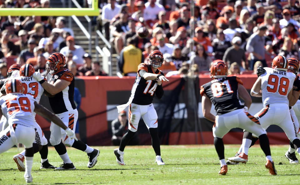 Bengals quarterback Andy Dalton threw four touchdowns against the winless Browns. (AP)