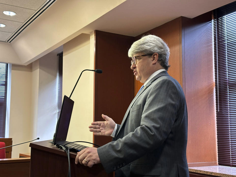 Gabriel Sterling, a top aide to Georgia Secretary of State Brad Raffensperger, testifies to a House Governmental Affairs subcommittee, Tuesday, Jan. 23, 2024, at the Georgia Capitol in Atlanta. Republican lawmakers are proposing a series of changes to Georgia election law. (AP Photo/Jeff Amy)