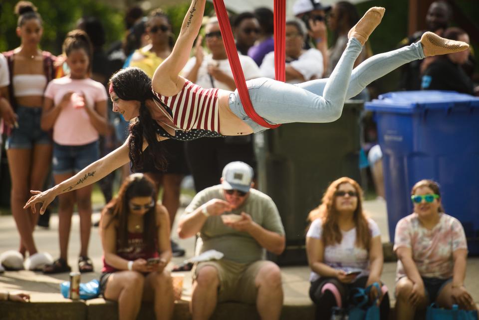 Air Born Aerials puts on a demonstration at the Dogwood Festival on Saturday, April, 23, 2022.