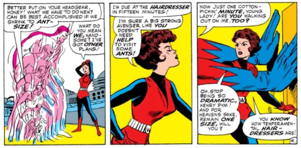 An argument between Ant-Man and the Wasp from 1960s Avengers comics.