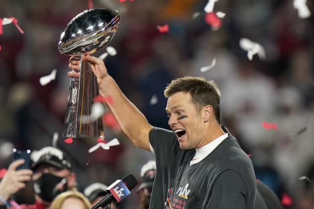 Yahoo Sports - Tom Brady takes home his fifth Super Bowl MVP award Trophy  #SBLV 