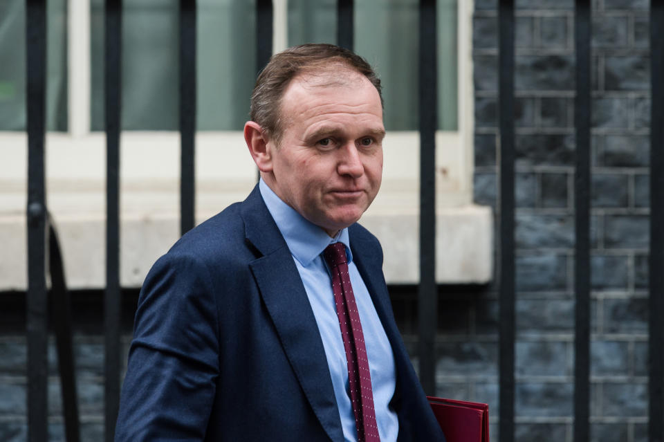 LONDON, UNITED KINGDOM - FEBRUARY 14, 2020: Secretary of State for Environment, Food and Rural Affairs George Eustice leaves 10 Downing Street in central London after attending a first Cabinet meeting after reshuffle on 14 February, 2020 in London, England. Yesterday, Prime Minister Boris Johnson conducted a reshuffle of his government following Britain's departure from the EU.- PHOTOGRAPH BY Wiktor Szymanowicz / Barcroft Media (Photo credit should read Wiktor Szymanowicz/Barcroft Media via Getty Images)