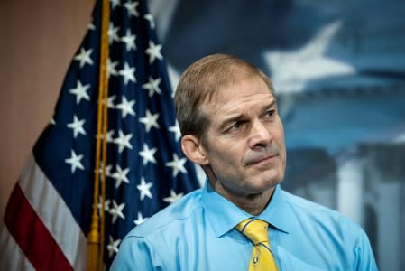 Rep. Jim Jordan (R-OH) listens during a weekly House Republican news conference at the U.S. Capitol in Washington